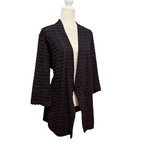 Calessa Cardigan Women L Black Popcorn Textured Open Front Kimono Jacket Stretch